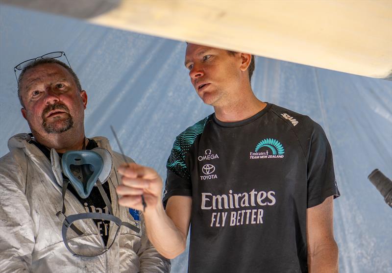 Emirates Team New Zealand design and shore crews work around the clock to repair their AC75 raceboat damaged on Thursday - August 31, 2024 - Barcelona - photo © Emirates Team NZ