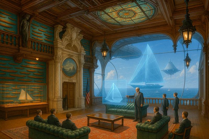 Earth's yacht syndicate watches the race from a digital replica of the NYYC model room — tradition witnessing the future - photo © Pierre-Jean Cottalorda