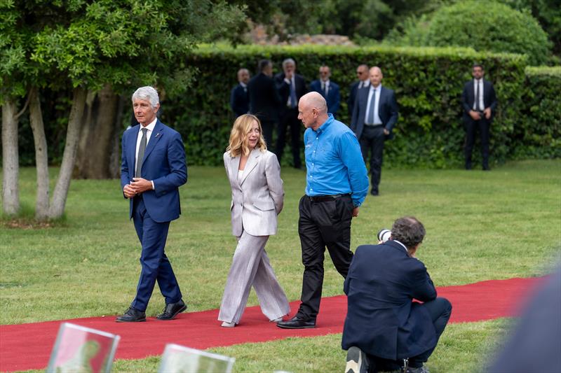Louis Vuitton 38 America's  Cup - Italian Prime Minister Welcome Function at Casino del Bel Respiro, Rome. Andrea Abodi, Minister for Sport & Youth, Giorgia Meloni, Italian Prime Minister and Grant Dalton, CEO Emirates Team New Zealand  - May 26, 2025 - photo © Ian Roman / America's Cup