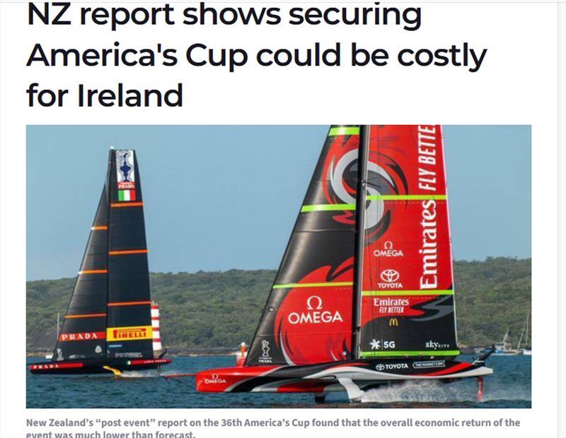 From the Irish Times: Interest was high in hosting the America's Cup in Ireland, but fell over at the last minute, photo copyright America's Cup Media taken at Royal New Zealand Yacht Squadron and featuring the ACC class