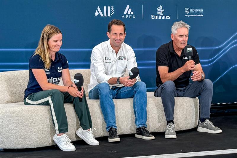 Athena Racing's Ben Ainslie (centre) at the SailGP Media conference - Portsmouth - July 2025 photo copyright Richard Gladwell - Sail-World.com/nz taken at Portsmouth Yacht Club and featuring the ACC class