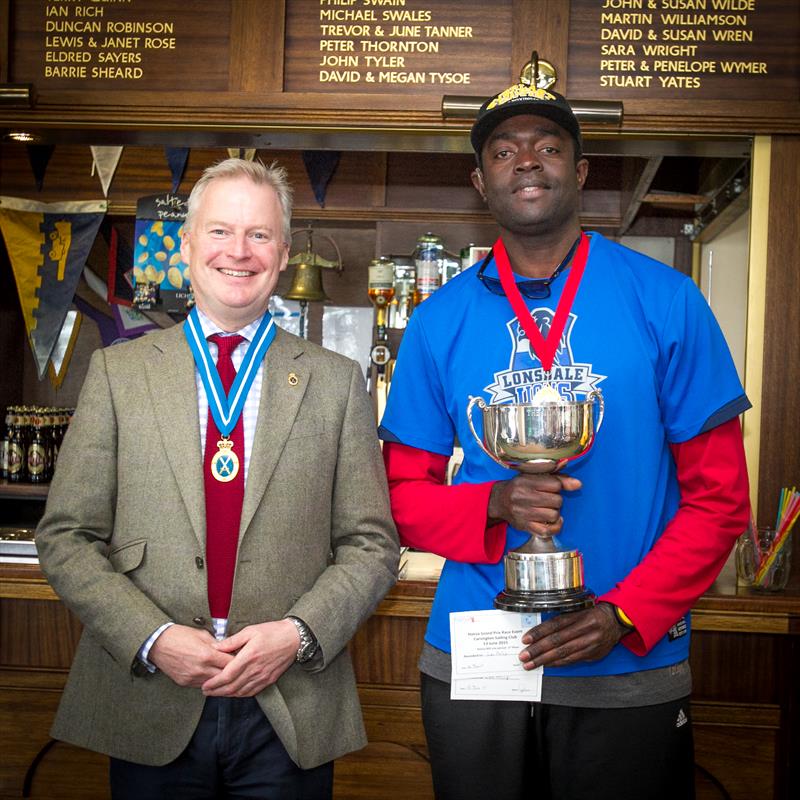 Les Philip awarded the Duke of Devonshire Cup at the Hansa Grand Prix and Traveller Series at Carsington photo copyright Mark Ludbrook taken at Carsington Sailing Club and featuring the Hansa class