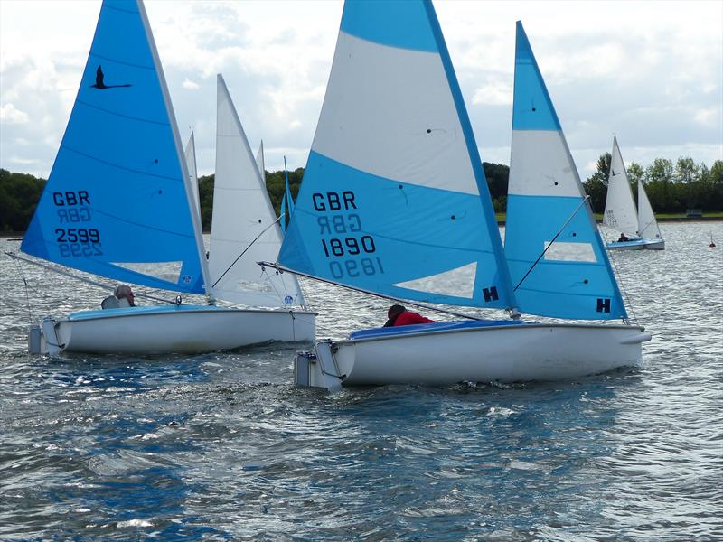 David Durston (1890) and Chris Emmett (2599) with Paul Phillips (1733) in the distance during the Oxford Hansa TT photo copyright Richard Johnson taken at Oxford Sailing Club and featuring the Hansa class