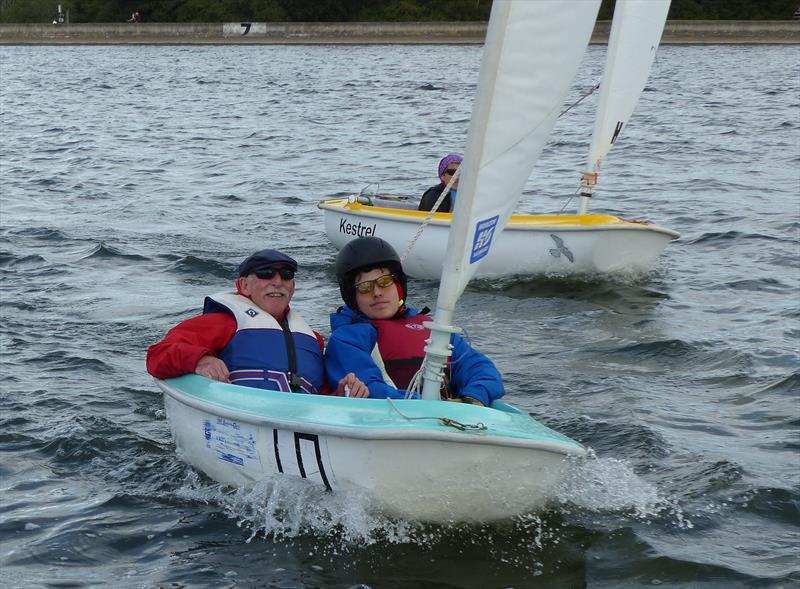 Dan Bainbridge & David Price (372) followed by Lindsey Burns (2111) during the Oxford Hansa TT photo copyright Richard Johnson taken at Oxford Sailing Club and featuring the Hansa class