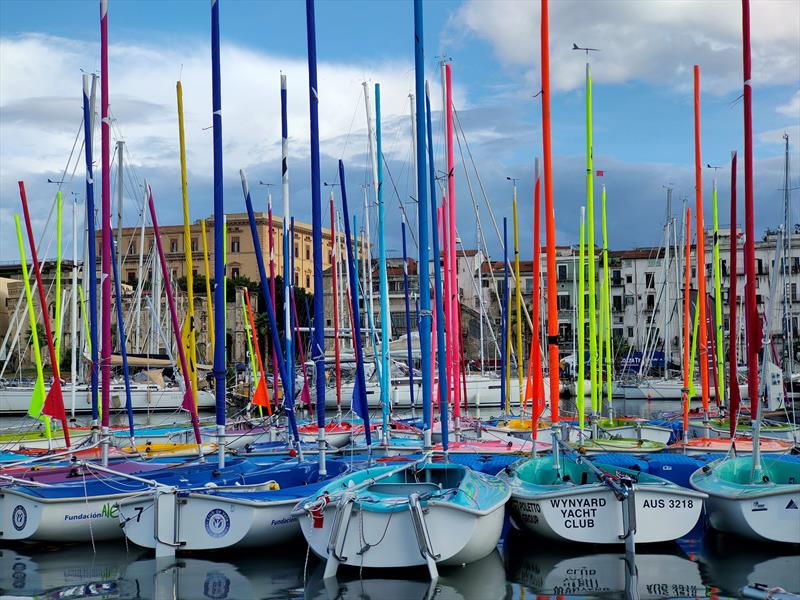 Boats in the marina during the 2021 Hansa World Championships at Palermo, Sicilyrmo photo copyright Claire Morris taken at  and featuring the Hansa class