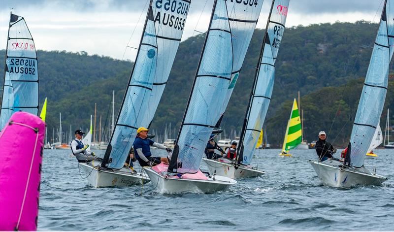 Close encounters at a SKUD18 mark rounding - 2025 Hansa and Para World Championships - photo © Alex Dare, Hansa Worlds