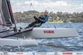 Australian A-Cat Nationals on Lake Macquarie Day 5 - Dave Richardson just happy to be sailing his lovely 15 year old Geltek Flyer © Gordon Upton / www.guppypix.com