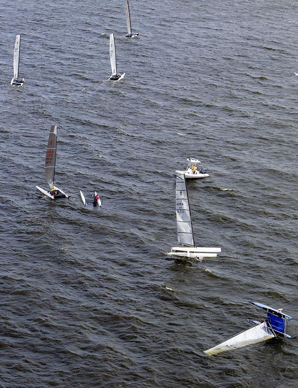 Racing on day 3 of the A Class Catamaran North American Championship photo copyright Richard Langdon / www.oceanimages.co.uk taken at SailNC and featuring the A Class Catamaran class