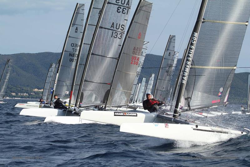 The Gold fleet start on day 3 of the A Class Cat Worlds at Punta Ala - photo © Gordon Upton