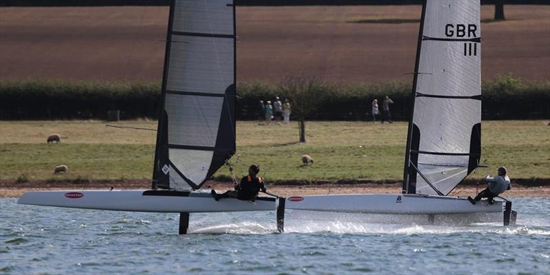 Paul Larsen and Mike Bawden racing for the bottom mark in the A Class Catamaran UK National Championships at Rutland photo copyright Helena Darvelid / Sailrocket taken at Rutland Sailing Club and featuring the A Class Catamaran class