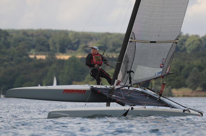 Micky Todd on his straight board 'Classic' at the A Class Catamaran UK National Championships at Rutland photo copyright Helena Darvelid / Sailrocket taken at Rutland Sailing Club and featuring the A Class Catamaran class