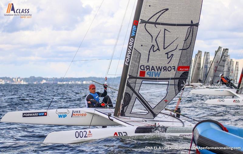 A Class Cat Worlds day 1 photo copyright Gordon Upton taken at Sopot Sailing Club and featuring the A Class Catamaran class