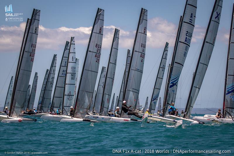 A Cat World Championship 2018 day 3 photo copyright Gordon Upton / www.guppypix.com taken at Hervey Bay Sailing Club and featuring the A Class Catamaran class