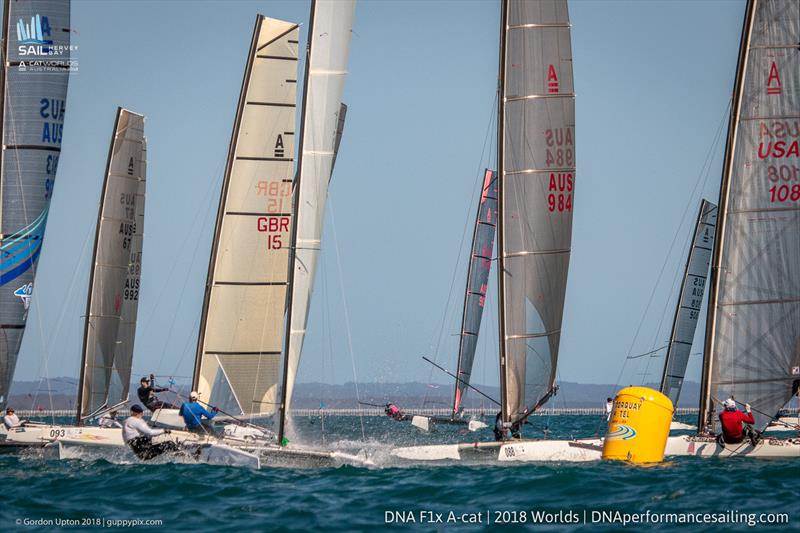 A Cat World Championship 2018 day 3 photo copyright Gordon Upton / www.guppypix.com taken at Hervey Bay Sailing Club and featuring the A Class Catamaran class