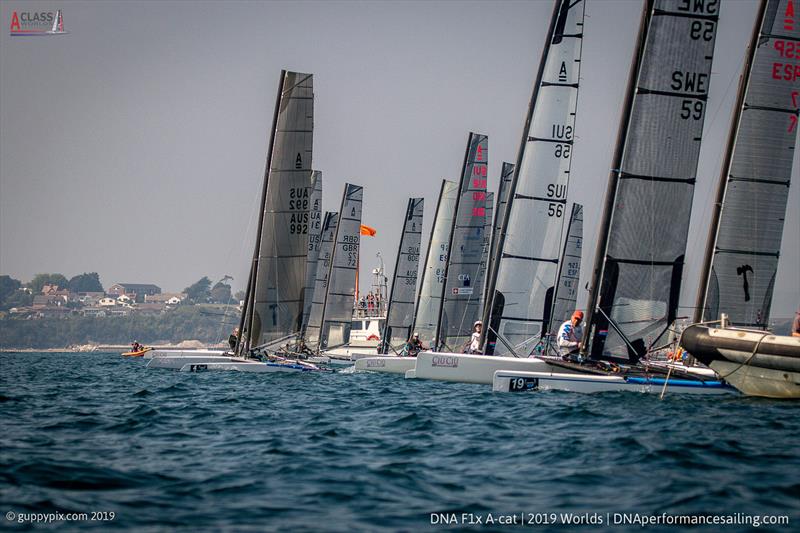 The Classic race start with Alberto Farnesi at the pin on day 2 of the A Class Cat Worlds at the WPNSA - photo © Gordon Upton / www.guppypix.com