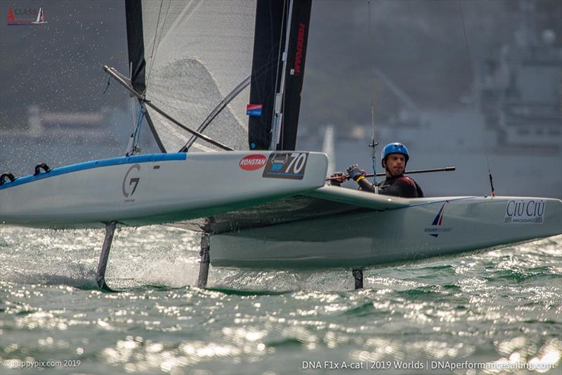 Open top Brit Tom Phipps (GBR) during the A Class Cat Worlds at the WPNSA - photo © Gordon Upton / www.guppypix.com