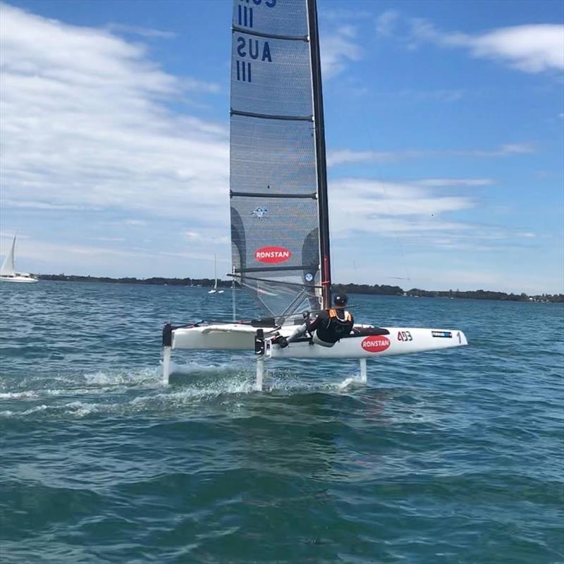 Glenn Ashby foiling his way towards his 11th Australian A Class Catamaran Championship photo copyright Gavin Reitman taken at  and featuring the A Class Catamaran class