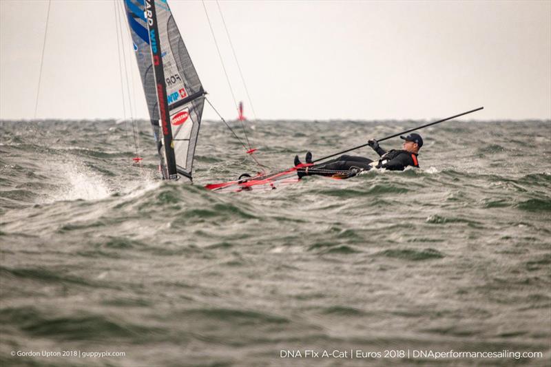 Glenn Ashby didn't even need a boat on day 2 of the A Class Catamaran European Championships in Warnemunde - photo © Gordon Upton / www.guppypix.com