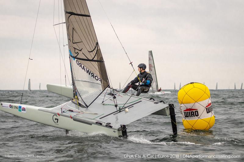 SUI Champion Sandro Cavieziel's modified Scheurer G7 has an epenage filling in the space aft of the rear beam for better aerodynamics and drag reduction - seen on day 3 of the A Class Catamaran European Championships in Warnemunde photo copyright Gordon Upton / www.guppypix.com taken at  and featuring the A Class Catamaran class