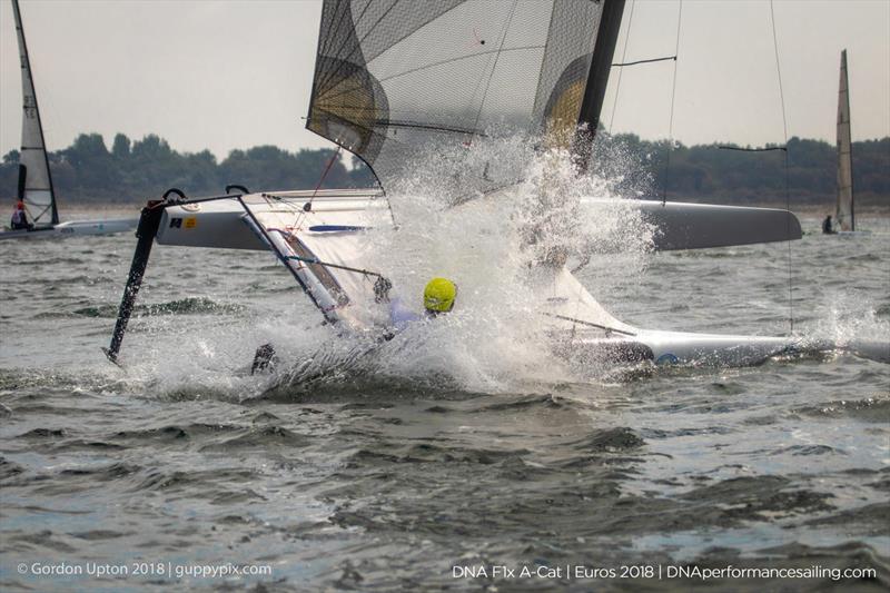 GBR Sailor Adam May finished a good eleventh with racing cancelled on final day of the A Class Catamaran European Championships in Warnemunde photo copyright Gordon Upton / www.guppypix.com taken at  and featuring the A Class Catamaran class