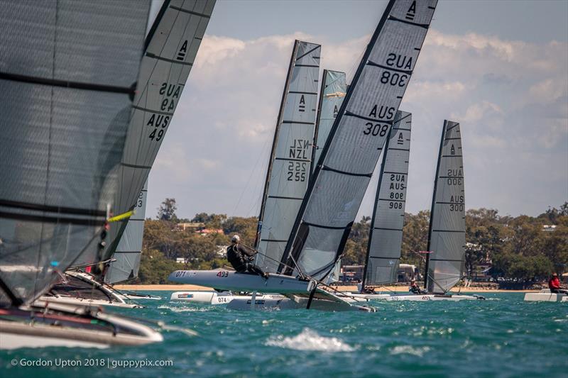 Classic fleet  - Final day - Australian A-Class Catamaran National Championships - November 2018, Hervey Bay Queensland photo copyright Gordon Upton / www.guppypix.com taken at Hervey Bay Sailing Club and featuring the A Class Catamaran class