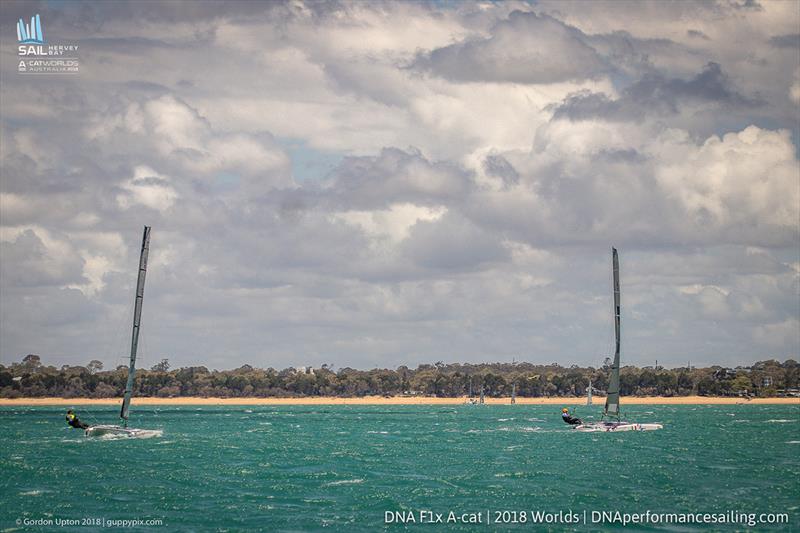 A Cat World Championship 2018 - Day 1 photo copyright Gordon Upton / www.guppypix.com taken at Hervey Bay Sailing Club and featuring the A Class Catamaran class