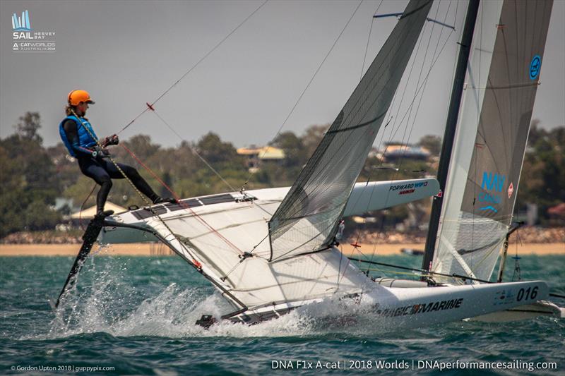 Carolijn Brouwer -  Int A-Cat Worlds - Day 2 - Hervey Bay, Queensland - November 19, 2018 photo copyright Gordon Upton / www.guppypix.com taken at Hervey Bay Sailing Club and featuring the A Class Catamaran class