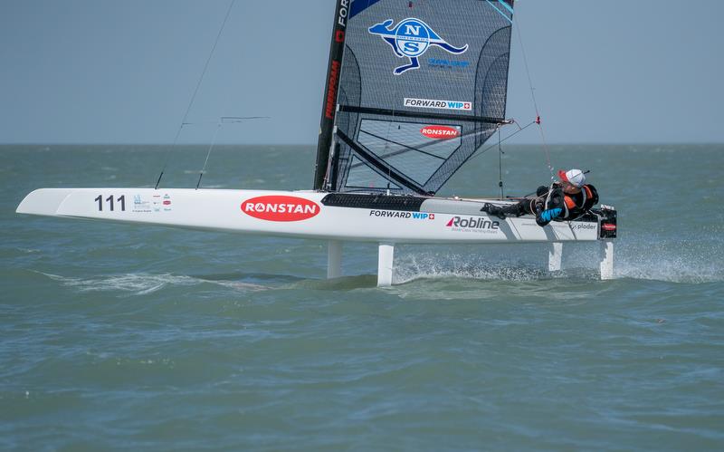 Emirates Team New Zealand's Glenn Ashby competing in the A-Class Catamaran World Championships in Hervey Bay, Queensland, Australia photo copyright Josh McCormack taken at Hervey Bay Sailing Club and featuring the A Class Catamaran class