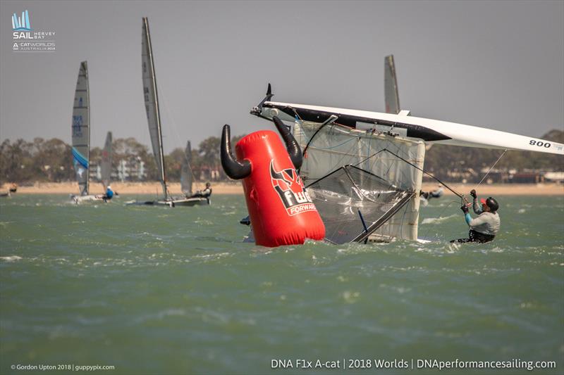 A Cat World Championship 2018 day 4 photo copyright Gordon Upton / www.guppypix.com taken at Hervey Bay Sailing Club and featuring the A Class Catamaran class