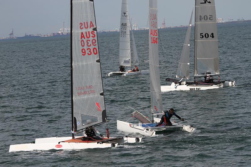 Catamaran and dinghy senior and junior fleet action at WinterBash photo copyright Mark Dawson taken at Humpybong Yacht Club and featuring the A Class Catamaran class