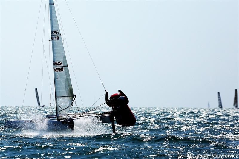 Race 3 became survival mode as the wind increased to 20 knots, 2 knots short of the class limit - A Class Cat GBR National Championships at Weymouth photo copyright Paula Kopylowicz Exploder taken at Weymouth & Portland Sailing Academy and featuring the A Class Catamaran class