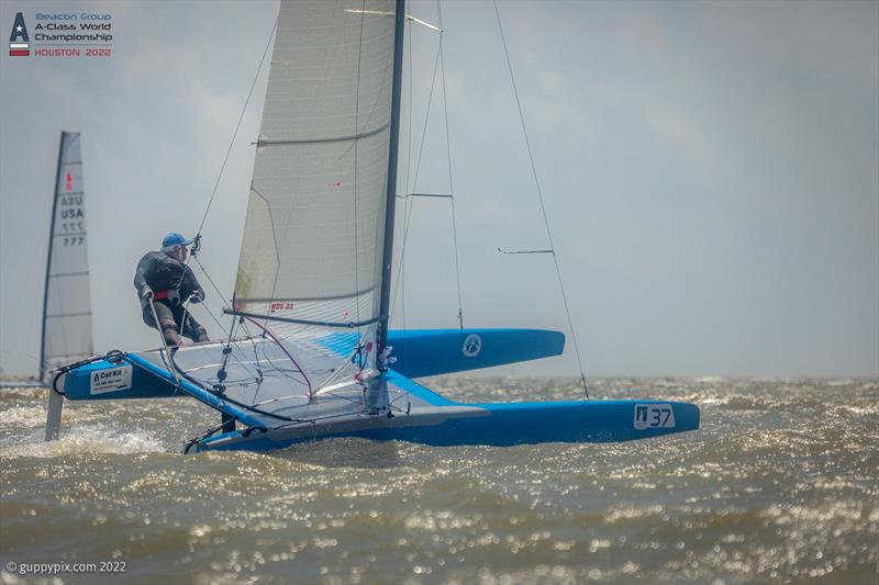 Micky Todd looks good for a 2nd place in this championship on day 3 of the Beacon Group A-Class Catamaran World Championships in Texas - photo © Gordon Upton / www.guppypix.com