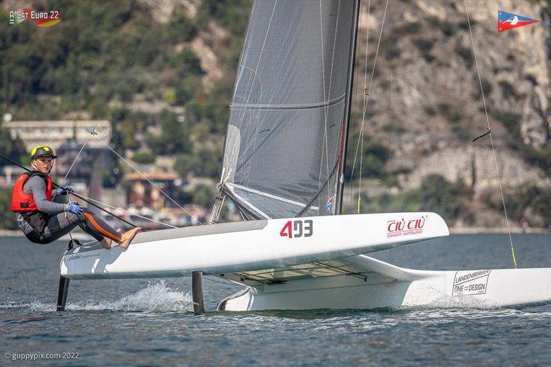 A-Class European Championships day 1 photo copyright Gordon Upton / www.guppypix.com taken at Circolo Vela Arco and featuring the A Class Catamaran class