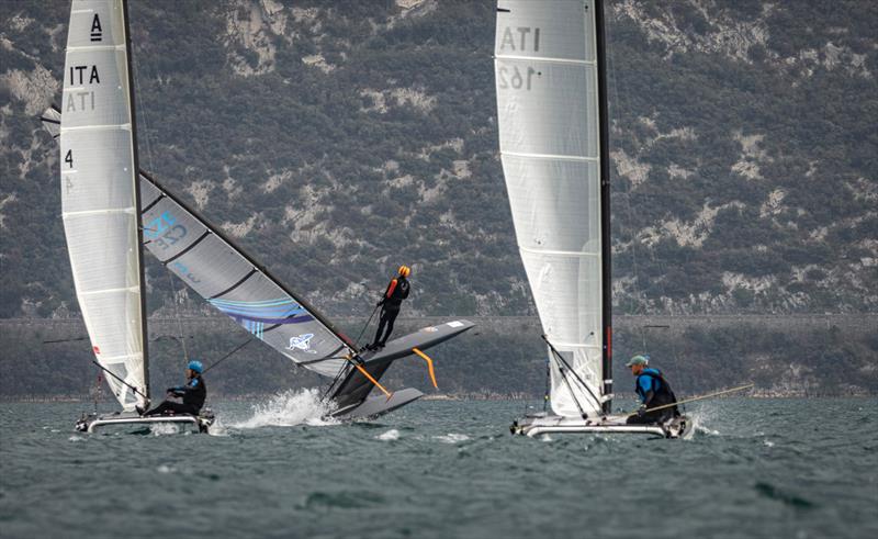 A-Class European Championships day 3 photo copyright Gordon Upton / www.guppypix.com taken at Circolo Vela Arco and featuring the A Class Catamaran class