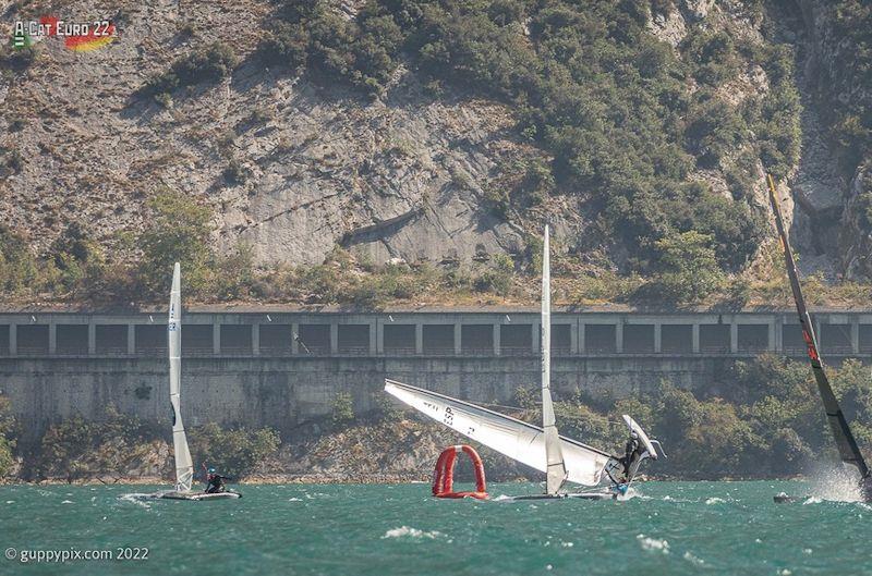 Abdon Luiz Paez about to capsize onto a spreader mark - A-Class European Championships day 4 - photo © Gordon Upton / www.guppypix.com