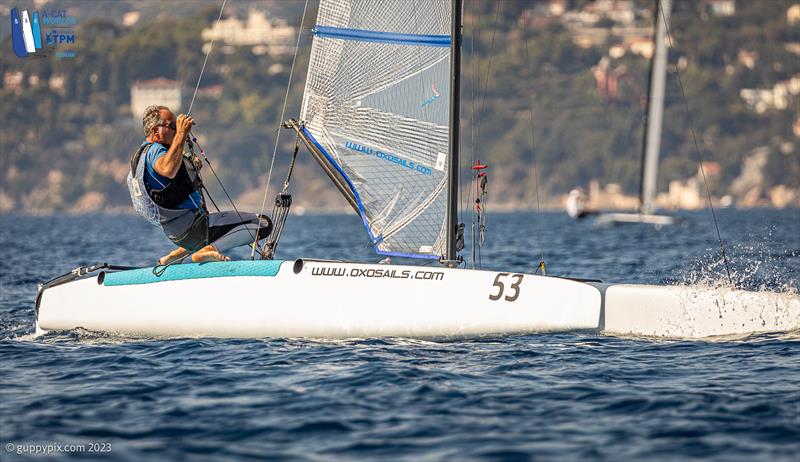 A-Cat Worlds at Toulon, France Day 1 - Emanuel Vaccari ITA 5, was the master in these conditions today, finishing with a bullet and a 2nd to leave him overnight leader in the Classic fleet - photo © Gordon Upton / www.guppypix.com