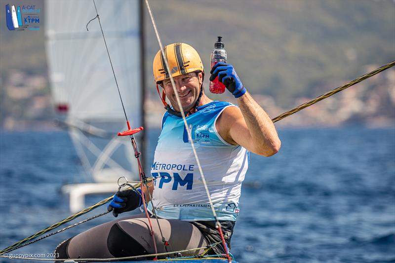 A-Cat Worlds at Toulon, France Day 2 - Misha Heemskerk happy with his first win - photo © Gordon Upton / www.guppypix.com