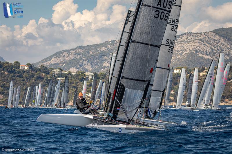 A-Cat Worlds at Toulon, France Day 4 - Andrew Landenberger AUS 308 nails the pin like a true champion yet again - photo © Gordon Upton / www.guppypix.com