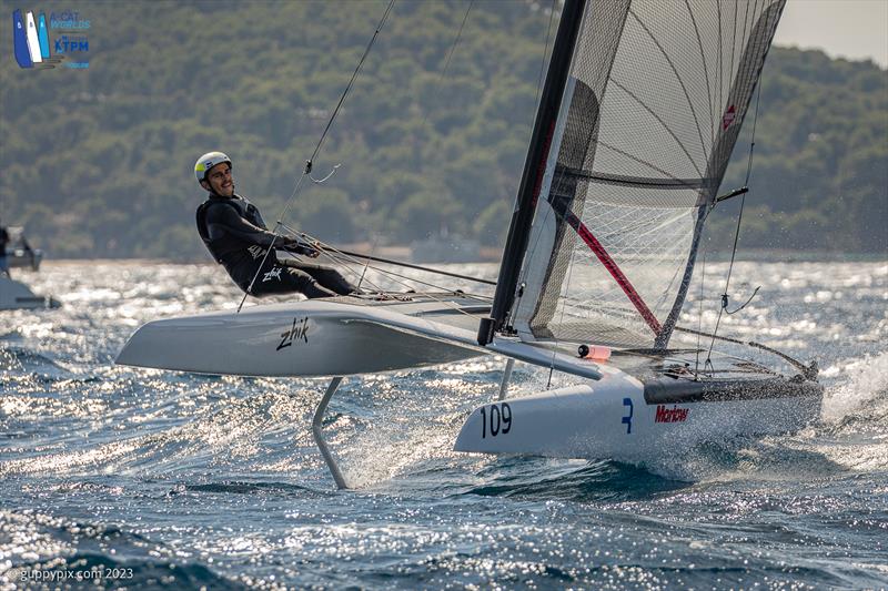 A-Cat Worlds at Toulon, France Day 6 - Ravi Parent USA, the 2022 Champion sailed a good championships, but an early DNF and then several off podium finishes left him in 4th - photo © Gordon Upton / www.guppypix.com