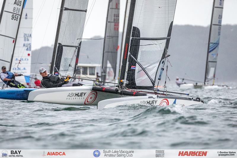 Australian A-Cat Nationals on Lake Macquarie Day 1 - Former Olympic Tornado medallist Andrew Landenberger at the start of the first race.  Landy is a Multiple World Champ, and keen to challenge - photo © Gordon Upton