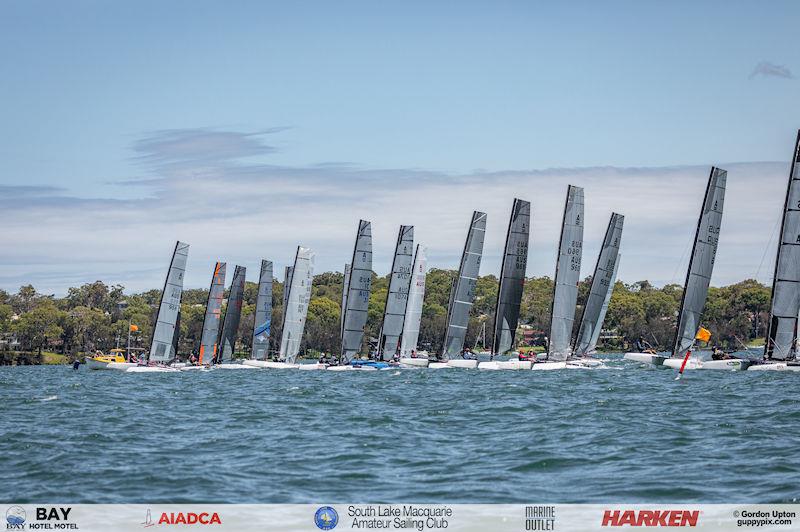 Australian A-Cat Nationals on Lake Macquarie Day 4 - – in contrast to the Open fleet, the Classic fleet is a study in starting elegance - photo © Gordon Upton / www.guppypix.com
