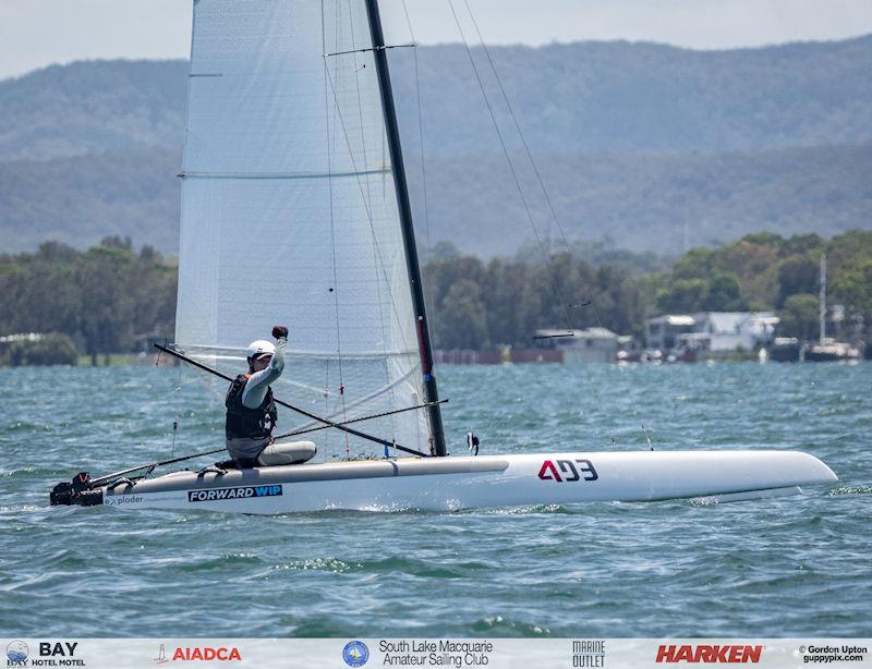 Australian A-Cat Nationals on Lake Macquarie Day 4 - a victorious Adam Beattie wins the A-Class Open National Championships photo copyright Gordon Upton / www.guppypix.com taken at South Lake Macquarie Amateur Sailing Club and featuring the A Class Catamaran class