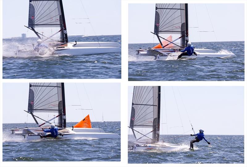 Richard Stevens (USA 294) finds his footing (or not) - A-Class Catamaran North American Championships photo copyright Tim Ludvigsen taken at Pensacola Yacht Club and featuring the A Class Catamaran class