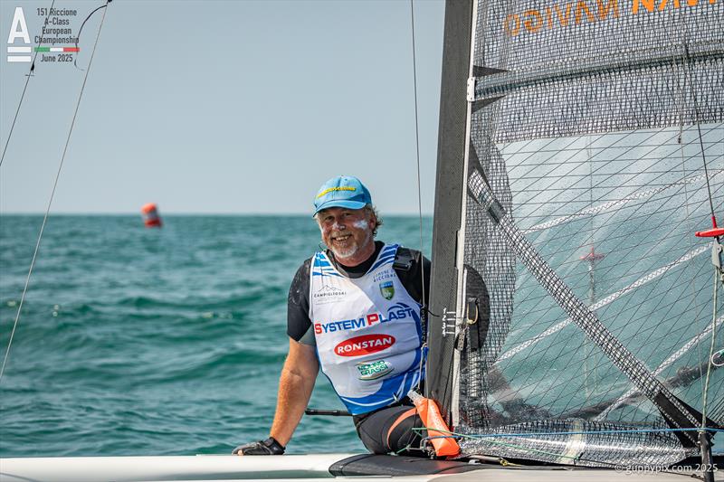 Polish hero Jacek Noetzel, happy to finish in second, not being happy in the light stuff on A-Class Cat European Championships at Riccione Day 2 - photo © Gordon Upton / www.guppypix.com