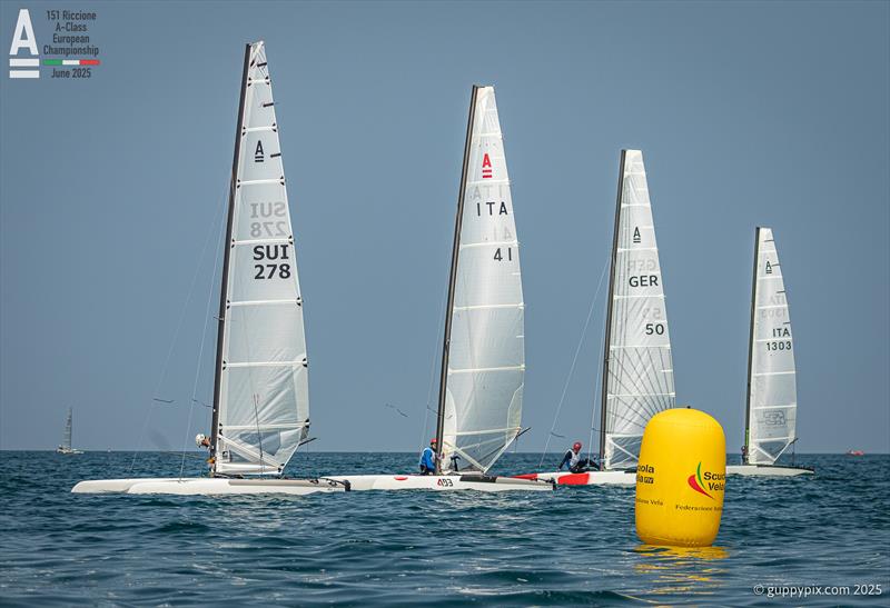 Low-rider mode is not fun for foiling boats - A-Class Cat European Championships at Riccione Day 3 - photo © Gordon Upton / www.guppypix.com