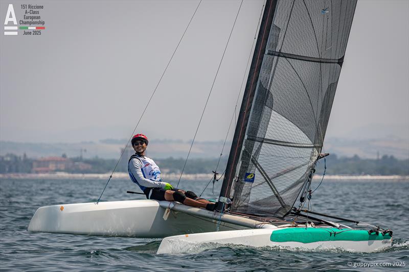 Andras Barton HUN, a class newby at his first regatta, simply enjoying the A-Cat vibe - A-Class Cat European Championships at Riccione Day 5 - photo © Gordon Upton / www.guppypix.com
