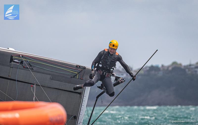 Darren Bundock (AUS) - Day 4 - 2025 Predictwind A-Class World Championships - November 14, 2025 - Milford NZ photo copyright Gordon Upton / www.guppypix.com taken at Milford Cruising Club and featuring the A Class Catamaran class