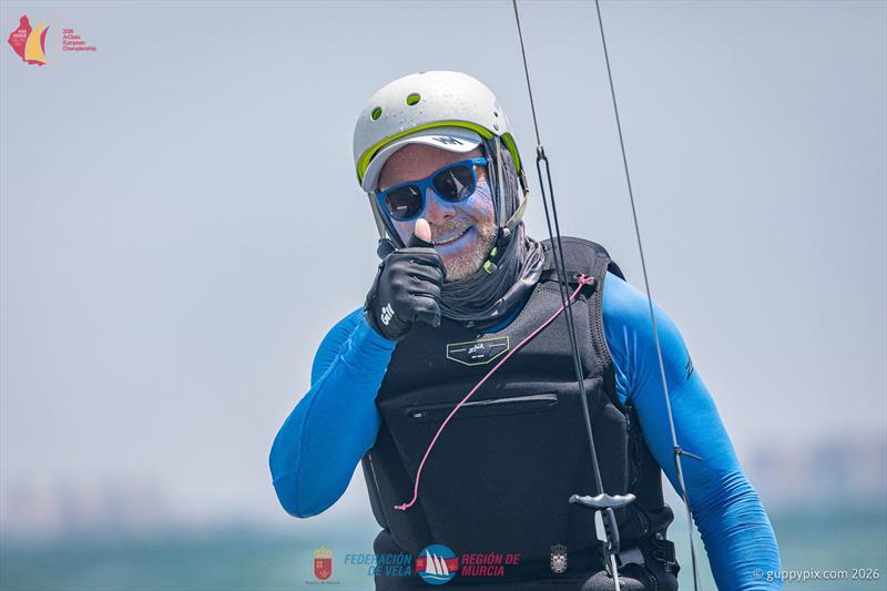 A Class Catamaran Europeans Day 4 - Toni Ballister, one of the event organising team, happily modelling this years sunscreen colour photo copyright Gordon Upton / www.guppypix.com taken at  and featuring the A Class Catamaran class