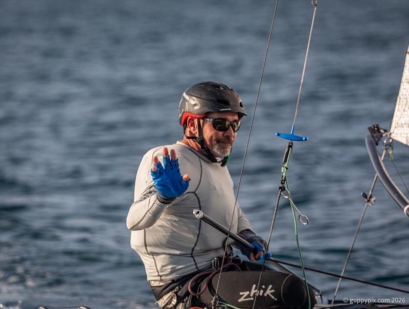 Multi US National Champ Bruce Mahoney, USA 311, has changed codes fro the Open foiler to the Classic, and is on the new US designed and built Lynx A-Cat - photo © Gordon Upton / www.guppypix.com