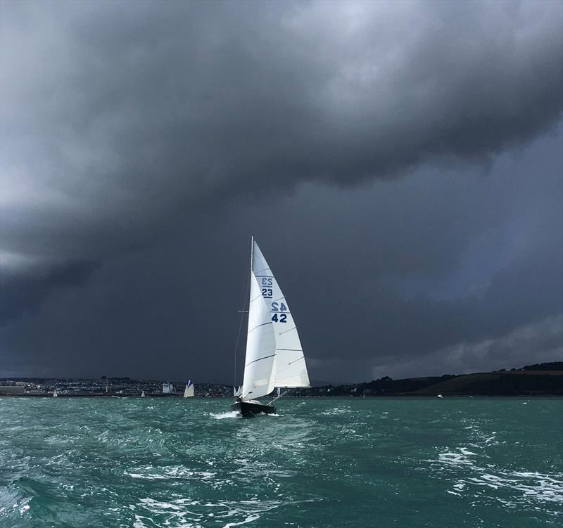 Mary B chased by a storm in the Ajax class at Falmouth Week 2019 photo copyright Richard Townshend taken at Royal Cornwall Yacht Club and featuring the Ajax class